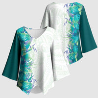 Hawaii Tropical Plant Teal Kimono Sleeve Blouse Vibrant Polynesian Pattern LT01 - Polynesian Pride