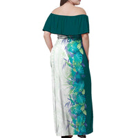 Hawaii Tropical Plant Teal Off Shoulder Maxi Dress Vibrant Polynesian Pattern LT01 - Polynesian Pride