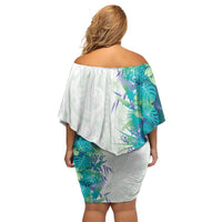 Hawaii Tropical Plant Teal Off Shoulder Short Dress Vibrant Polynesian Pattern LT01 - Polynesian Pride