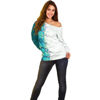 Hawaii Tropical Plant Teal Off Shoulder Sweater Vibrant Polynesian Pattern LT01 - Polynesian Pride