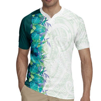 Hawaii Tropical Plant Teal Rugby Jersey Vibrant Polynesian Pattern LT01 - Polynesian Pride