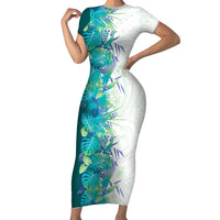 Hawaii Tropical Plant Teal Short Sleeve Bodycon Dress Vibrant Polynesian Pattern LT01 Long Dress Teal - Polynesian Pride