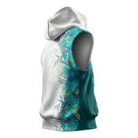 Hawaii Tropical Plant Teal Sleeveless Hoodie Vibrant Polynesian Pattern LT01 - Polynesian Pride