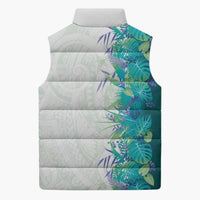 Hawaii Tropical Plant Teal Sleeveless Puffer Jacket Vibrant Polynesian Pattern LT01 - Polynesian Pride