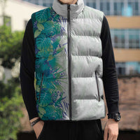 Hawaii Tropical Plant Teal Sleeveless Puffer Jacket Vibrant Polynesian Pattern LT01 - Polynesian Pride