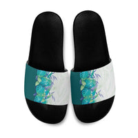 Hawaii Tropical Plant Teal Slide Sandals Vibrant Polynesian Pattern LT01 Teal - Polynesian Pride