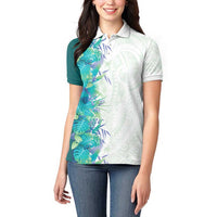 Hawaii Tropical Plant Teal Women Polo Shirt Vibrant Polynesian Pattern LT01 - Polynesian Pride