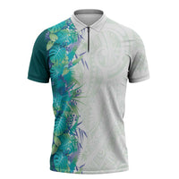 Hawaii Tropical Plant Teal Zipper Polo Shirt Vibrant Polynesian Pattern LT01 Teal - Polynesian Pride