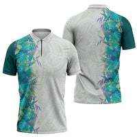 Hawaii Tropical Plant Teal Zipper Polo Shirt Vibrant Polynesian Pattern LT01 - Polynesian Pride