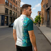 Hawaii Tropical Plant Teal Zipper Polo Shirt Vibrant Polynesian Pattern LT01 - Polynesian Pride