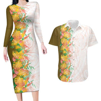 Hawaii Tropical Plant Lenalena Couples Matching Long Sleeve Bodycon Dress and Hawaiian Shirt Vibrant Polynesian Pattern LT01 Yellow - Polynesian Pride