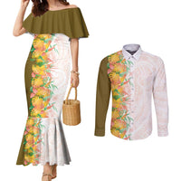 Hawaii Tropical Plant Lenalena Couples Matching Mermaid Dress and Long Sleeve Button Shirt Vibrant Polynesian Pattern LT01 Yellow - Polynesian Pride