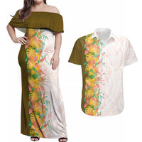 Hawaii Tropical Plant Lenalena Couples Matching Off Shoulder Maxi Dress and Hawaiian Shirt Vibrant Polynesian Pattern LT01 Yellow - Polynesian Pride