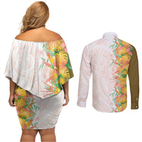 Hawaii Tropical Plant Lenalena Couples Matching Off Shoulder Short Dress and Long Sleeve Button Shirt Vibrant Polynesian Pattern LT01 - Polynesian Pride