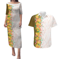Hawaii Tropical Plant Lenalena Couples Matching Puletasi and Hawaiian Shirt Vibrant Polynesian Pattern LT01 Yellow - Polynesian Pride