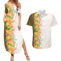 Hawaii Tropical Plant Lenalena Couples Matching Summer Maxi Dress and Hawaiian Shirt Vibrant Polynesian Pattern LT01 Yellow - Polynesian Pride