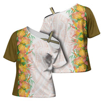Hawaii Tropical Plant Lenalena Cross Shoulder Shirt Vibrant Polynesian Pattern LT01 - Polynesian Pride