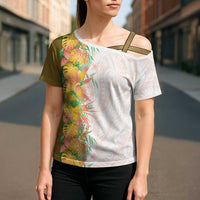 Hawaii Tropical Plant Lenalena Cross Shoulder Shirt Vibrant Polynesian Pattern LT01 - Polynesian Pride
