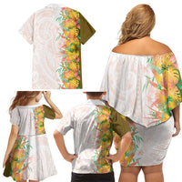 Hawaii Tropical Plant Lenalena Family Matching Off Shoulder Short Dress and Hawaiian Shirt Vibrant Polynesian Pattern