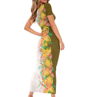 Hawaii Tropical Plant Lenalena Family Matching Short Sleeve Bodycon Dress and Hawaiian Shirt Vibrant Polynesian Pattern