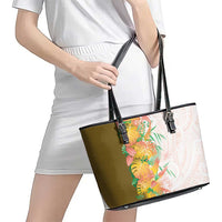 Hawaii Tropical Plant Lenalena Leather Tote Bag Vibrant Polynesian Pattern LT01 - Polynesian Pride