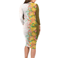 Hawaii Tropical Plant Lenalena Long Sleeve Bodycon Dress Vibrant Polynesian Pattern LT01 - Polynesian Pride