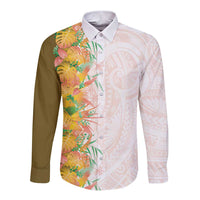 Hawaii Tropical Plant Lenalena Long Sleeve Button Shirt Vibrant Polynesian Pattern LT01 Unisex Yellow - Polynesian Pride