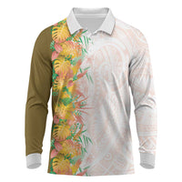 Hawaii Tropical Plant Lenalena Long Sleeve Polo Shirt Vibrant Polynesian Pattern LT01 Yellow - Polynesian Pride