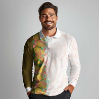 Hawaii Tropical Plant Lenalena Long Sleeve Polo Shirt Vibrant Polynesian Pattern LT01 - Polynesian Pride