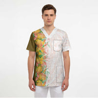 Hawaii Tropical Plant Lenalena Scrub Top Vibrant Polynesian Pattern LT01 - Polynesian Pride