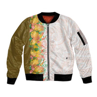 Hawaii Tropical Plant Lenalena Sleeve Zip Bomber Jacket Vibrant Polynesian Pattern LT01 Unisex Yellow - Polynesian Pride