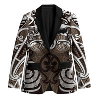 Personalised Maori Kati Mamoe Blazer Silver Fern Kowhaiwhai Art LT01 Unisex Brown - Polynesian Pride