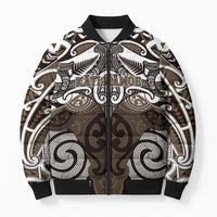 Personalised Maori Kati Mamoe Bomber Puffer Jacket Silver Fern Kowhaiwhai Art LT01 Unisex Brown - Polynesian Pride