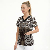 Personalised Maori Kati Mamoe Scrub Top Silver Fern Kowhaiwhai Art LT01 - Polynesian Pride
