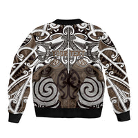 Personalised Maori Kati Mamoe Sleeve Zip Bomber Jacket Silver Fern Kowhaiwhai Art LT01 - Polynesian Pride