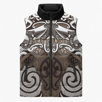 Personalised Maori Kati Mamoe Sleeveless Puffer Jacket Silver Fern Kowhaiwhai Art LT01 Unisex Brown - Polynesian Pride