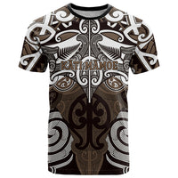 Personalised Maori Kati Mamoe T Shirt Silver Fern Kowhaiwhai Art LT01 Brown - Polynesian Pride