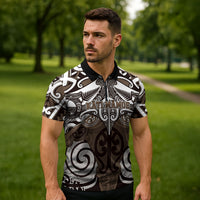 Personalised Maori Kati Mamoe Zipper Polo Shirt Silver Fern Kowhaiwhai Art LT01 - Polynesian Pride