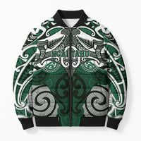 Personalised Maori Ngai Tahu Bomber Puffer Jacket Silver Fern Kowhaiwhai Art LT01 Unisex Green - Polynesian Pride