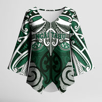 Personalised Maori Ngai Tahu Kimono Sleeve Blouse Silver Fern Kowhaiwhai Art LT01 Female Green - Polynesian Pride