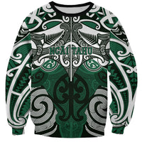 Personalised Maori Ngai Tahu Sweatshirt Silver Fern Kowhaiwhai Art LT01 Unisex Green - Polynesian Pride