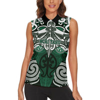 Personalised Maori Ngai Tahu Women Sleeveless Polo Shirt Silver Fern Kowhaiwhai Art LT01 - Polynesian Pride