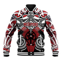 Personalised Maori Ngapuhi Baseball Jacket Silver Fern Kowhaiwhai Art LT01 Unisex Red - Polynesian Pride