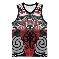 Personalised Maori Ngapuhi Basketball Jersey Silver Fern Kowhaiwhai Art LT01 Unisex Red - Polynesian Pride