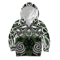 Personalised Maori Ngati Awa Kid Hoodie Silver Fern Kowhaiwhai Art LT01 Zip Hoodie Green - Polynesian Pride