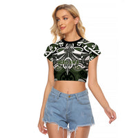 Personalised Maori Ngati Awa Raglan Cropped T Shirt Silver Fern Kowhaiwhai Art LT01 Female Green - Polynesian Pride