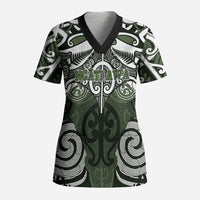 Personalised Maori Ngati Awa Scrub Top Silver Fern Kowhaiwhai Art LT01 Adult Green - Polynesian Pride