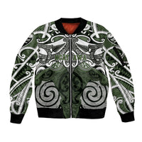 Personalised Maori Ngati Awa Sleeve Zip Bomber Jacket Silver Fern Kowhaiwhai Art LT01 Unisex Green - Polynesian Pride