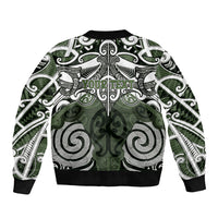 Personalised Maori Ngati Awa Sleeve Zip Bomber Jacket Silver Fern Kowhaiwhai Art LT01 - Polynesian Pride