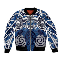 Personalised Maori Ngati Kahungunu Bomber Jacket Silver Fern Kowhaiwhai Art LT01 Unisex Blue - Polynesian Pride